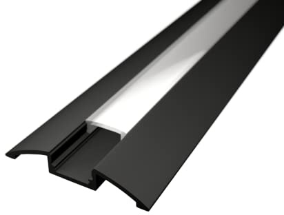 1m Alu-Leiste AUFBAU-Flach Aluminium Schwarz Profil abgerundet mit opaler Abdeckung. Größe B:52,3mm (Innen: 11mm) H: 8mm (2m Schwarz, Abdeckung Matt)