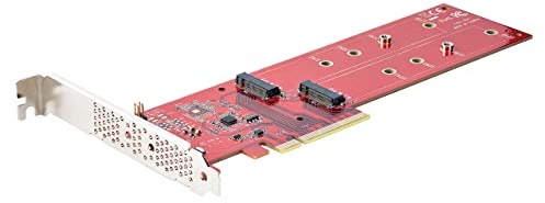 StarTech.com Adattatore PCI Express M.2 NVMe,Scheda Adattatore PCIe 4.0 x8 x16 a Doppio SSD M.2 NVMe or AHCI, 7.8Gbps per Disco,Biforcazione richiesta,Comp. Windows/Linux (DUAL-M2-PCIE-CARD-B), Red