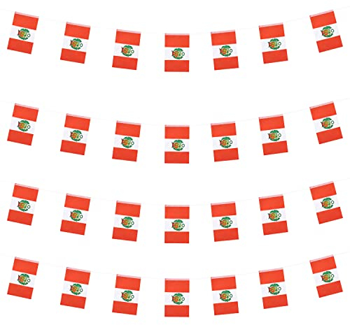 WXTWK - Banderas peruanas de Perú pequeñas y pequeñas banderas de cuerda para festivales (50 pies 38 banderas)