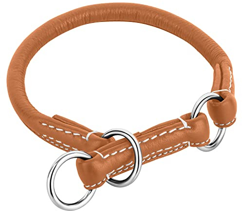 Schnüffelfreunde Zugstopp Hundehalsband aus Leder I Erziehungshalsband I Dressurhalsband I Lederhalsband Hund (M - bis 34cm, Beige)