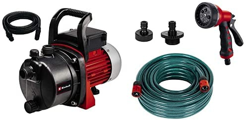 Einhell 4180283 Trädgårdspump-set, Svart, Röd, 650 W & Einhell tillbehörsset för ytpumpar (fyra delar, tillbehörsset för trycksidan, inkl. trädgårdsslang, sugutrustning, 2x adaptrar, trädgårdsdusch)