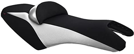 Moto Discovery Funda de Asiento Compatible con Yamaha T-MAX 500 2008-2011/530 2012-2016 Negro/Blanco (E)