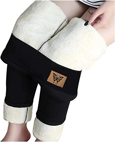 Vinterfleecefodrade leggings for kvinnor, hög midja Stretchiga tjocka kashmir leggings Plysch varma termobyxor (Color : B- Black, Size : XX-Large)