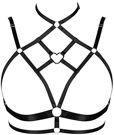 PETMHS Punk Harness BH Body Cage Waist Belts Straps Elastic Brust Körperkette Zubehör für Damen Brustkäfig Taille aushöhlen Körper Goth Charm Tops Gürtel Rave Kleidung (Schwarz)