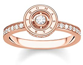 THOMAS SABO Damen-Ring Kreis mit Weißen Steinen Roségoldfarben TR2255-416-14-52 Ringgröße 52/16,6