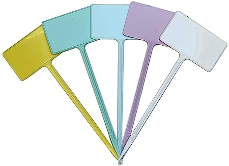 25Pcs Thick White or Mix Colour Plant Markers Plastic Plant Tags Labels T-Shape Garden/Plant Pots Labels Waterproof (Mix Colors)