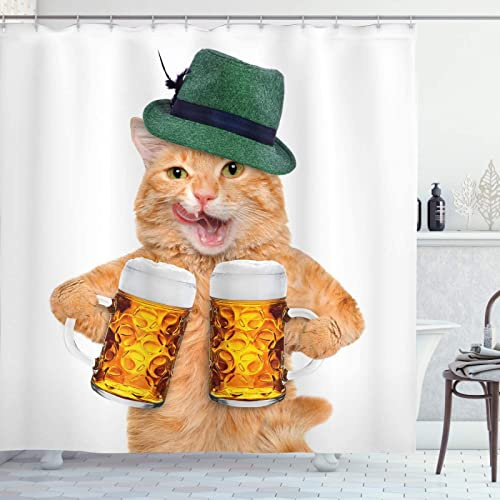 RAMOTE Duschvorhang 120x200 Lustige Katze, Duschvorhänge Antischimmel 3D Bier, Shower Curtains Wasserdicht Waschbar, Duschrollo für Badewanne Dusche Badezimmer, mit 8 Ringe