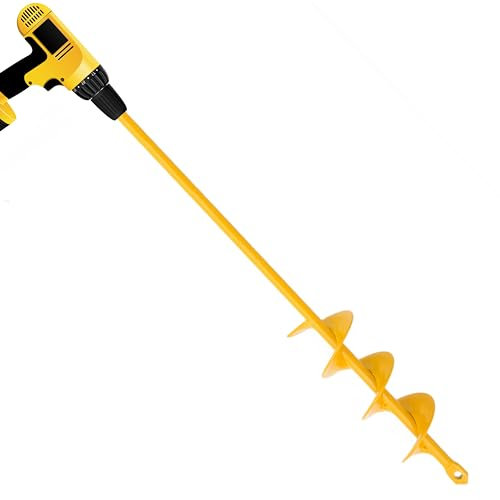 NAFOGAR Garden Auger Drill Bit for Planting - 2(D) x14.5(L) - Post Hole Digger Drill Auger for Gardening Bulbs, Flowers, and Bedding Plant - Made to Fit in Any 3/8 Hex Drill (Yellow)