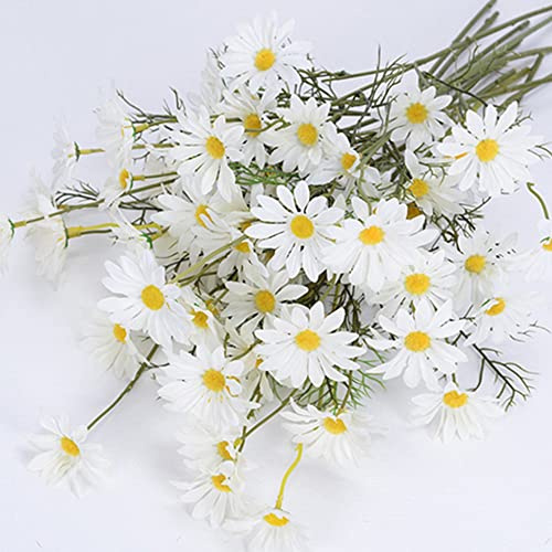 OUKEYI 15 Bündel künstliche Blumen Weiß Künstliche Gänseblümchen Blumen UV-beständig Outdoor Künstliche Wildblumen mit Stielen Faux Greenery Sträucher Pflanzen Arrangements für Heimdekoration
