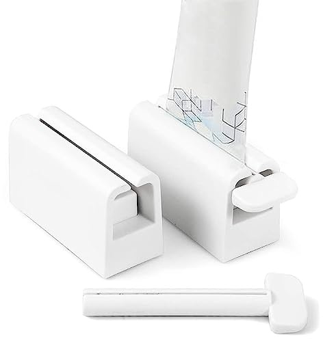 Cisixin 2 Pezzi Spremi Dentifricio,Spremi Dentifricio ABS,Rolling Spremi Tubetto Dentifricio,Dispenser di Dentifricio Squeezer per Bagno,Bianco