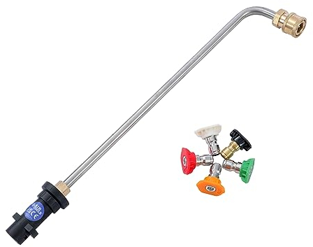 AIM Tools Rallonge de Lance pour Nettoyeur Haute Pression Compatible avec Karcher K2 K3 K4 K5 K6 K7, Lance de Coudée pour Lavage de Châssis avec 5 Embouts de Buse, Kit de Nettoyage de Gouttière