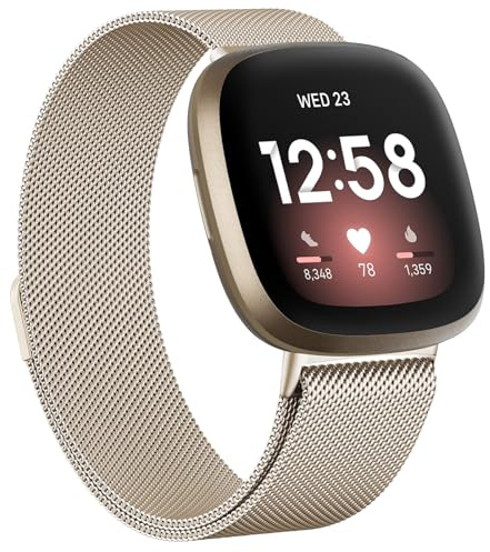 Oumida Armband für Fitbit Versa 3 Armband/Fitbit Versa 4 Armband/Fitbit Sense Armband/Sense 2 Armband für Damen Herren, Edelstahl Metall Ersatzarmband mit Starker Magnet