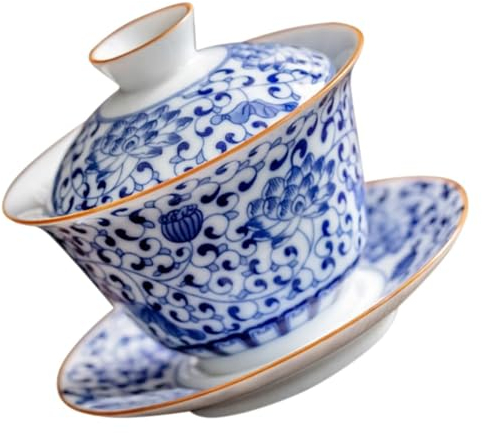 Ensemble de tasses à thé pour la maison - Bol couvert en porcelaine bleue et blanche - Soupière vintage - Bol chinois en céramique - Tasses à thé en porcelaine - Tasses à thé Kung Fu - Tasses en