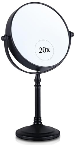 20X Vergrößerung Kosmetikspiegel mit Ständer - Doppelseitiger Schminkspiegel, 20fach und 1fach Vergrößerungsspiegel fürs Bad, Makeup Mirror - 30cm x 15cm (Schwarz)