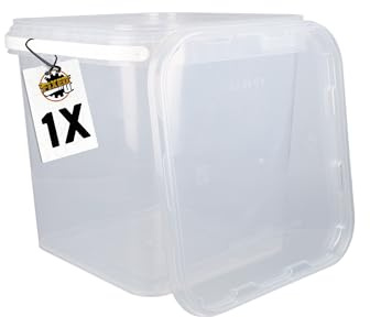 FixedByU Eimer mit Deckel 5L transparent quadratisch Lebensmitteleimer Kunststoff Eimer luftdicht und stabil leer mit Griff und Deckel Lebensmittel- Chemiegeeignet