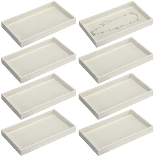 Inbagi 8 Pcs Small Velvet Jewelry Tray Stackable Jewelry Drawers Organizer Trays Jewelry Storage Trays 8.3 x 4.7 x 1 Inches (Beige)