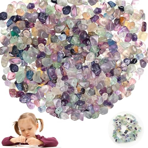 TQPXZO 450 Stück Fluorit, Perlen zum Auffädeln Kristalle Natürlichen Unregelmäßige Gebohrt DIY Edelstein 5-8mm, Perlen Set für Schmuck Machen Armbänder Ketten Ohrringe