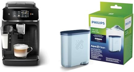 Philips 2300 Series Vollautomatische Espressomaschine & AquaClean Kalk- und Wasserfilter für Espressomaschine, Kein Entkalken bis 5000 Tassen, Einzelpack