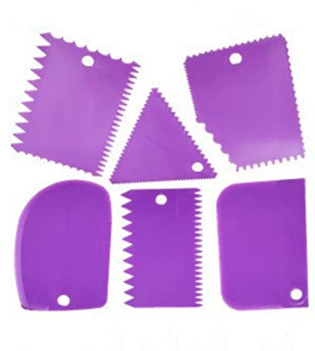 Lot de 6 grattoirs à gâteau Lisseur Trapèze Arc Arc Triangulaire Dents de Scie Grattoir Crème Gâteau Kit d'outils pour faire des gâteaux Violet
