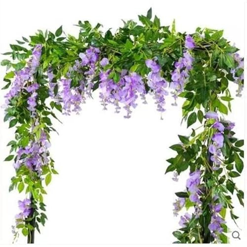 2 Pcs Wisteria Artificial Flowers Garland Wisteria Vine Hanging Flower | Purple Fake Wisteria Vines Plastic Hanging Floral Garland Decoration for Wedding Arch Home Outdoor Ceremony Wall Room