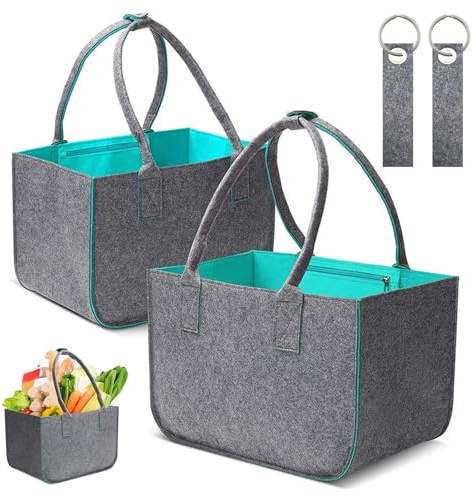 BEELUKY 2 Pezzi Borsa in Feltro con Manici Borsa per La Spesa in Feltro 40x27x27cm Borsa Shopper in Feltro Pieghevole Multifunzionale per Shopper Portariviste da Terra Giornale Vestiti Giocattoli