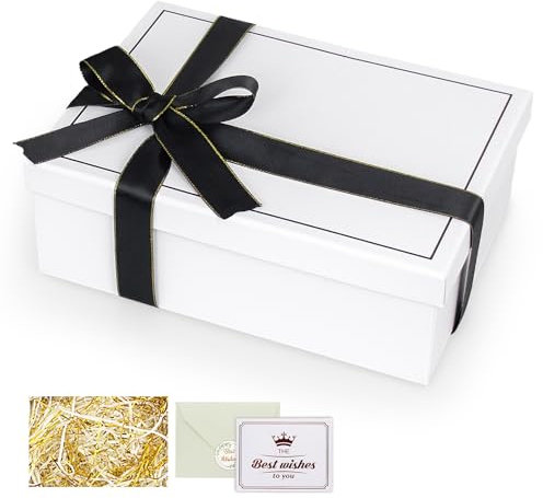Geschenkbox mit Deckel, 25 * 18 * 8.5cm Rechteckige Gift Box, Geschenk box mit Schleife und Grußkarte, Geschenkbox Set für Hochzeiten, Weihnachten, Geburtstage, Jubiläen Geschenkverpackung Box