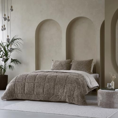 Zelesta Teddybed Couette 4 Saisons - Teddy Linge de lit - Couette Lavable sans Housse - Hypoallergénique - Moelleuse (Panter Taupe, 140x200 Cm)
