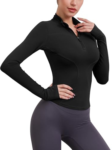 iWoo Sportshirt Damen Sport Oberteil Atmungsaktiv Laufshirt Sportjacke Leichte Laufjacke Damen Half Zip Sweatshirt Activewear für Wander Gym Yoga Laufen