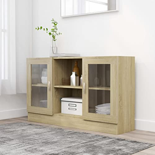 KLYEON Vitrinenschrank Sonoma-Eiche 120x30,5x70 cm Holzwerkstoff,Geräumiges Vitrinenregal aus hochwertigem Holzwerkstoff in Sonoma Eiche für Wohnzimmer und Schlafzimmer Diele & Flur Möbel