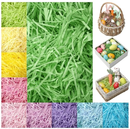 Wavwavw 2 000 g (70 uns) flerfärgat påskgräs 10 färger strimlat papper påskgräs påse korg gräs fyllare i het rosa gul mörkgrön ljusgrön blå lavendel för påskägg jakt