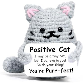 Mini Funny Positive Crochet Animals Cat Toy,Emotional Support Gift Little Handmade Funny Inspirational Knitted Cute Doll with Cards,for Parents Women Girls Teens Friends Birthday Cheer Keepsake Gifts