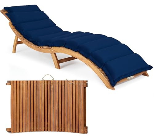 Casaria® Sonnenliege Holz inkl. Auflage Blau FSC®-Zertifiziert Akazie 320kg Belastbar 190x60cm Klappbar Tragegriff Gartenliege Balkon Garten Terrasse Liege Wetterfest