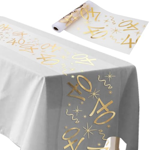 ddckj Tischläufer 40 Geburtstag 28 cm x 10 m Tischdeko Geburtstag Zuschneidbar Tischläufer Gold Männer und Frauen für Geburtstagsparty Jubiläumsfeier