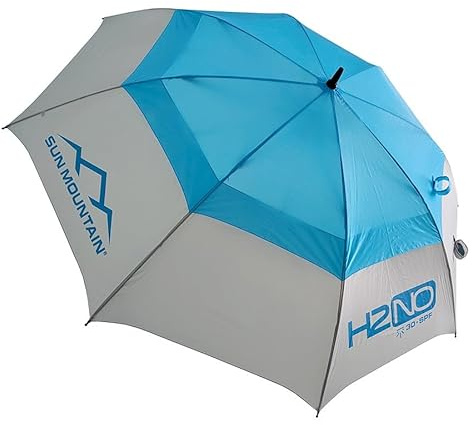 Sun Mountain H2NO Waterproof Premium Ergonomic 30 SPF Dual Canopy Durable Golf Umbrella 172cm / 67 Umbrella Surf/Cadet