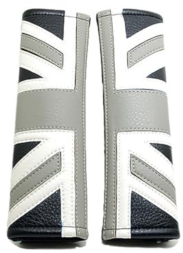 Car Soft Seat Belt Cover PU Leather 2 Pack Comfort Cushion Compatible with Mini Cooper JCW ONE S R61 R60 R55 R56 R57 F54 F55 F56 F57 F60 Clubman Countryman Hardtop Hatchback (Union Jack Grey)