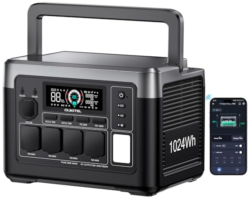 OUKITEL P1000E Plus Estación de Energía Portátil 1024Wh LiFePO4,Generador Solar con Enchufe de 4 AC 1800W,100W Tipo C,con UPS y operación de la App,Carga Rápida en 1 Hora,para Camping,Emergencias