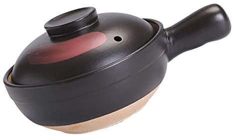 MUELODSIC Olla Para Guisar Comida De Barro Cerámico Pequeña Negra Diseño Rojo, Cocina En Estufa De Gas, Utensilio Tradicional Para Casa, Adecuado Para Estofados y Sopas, Un Mango