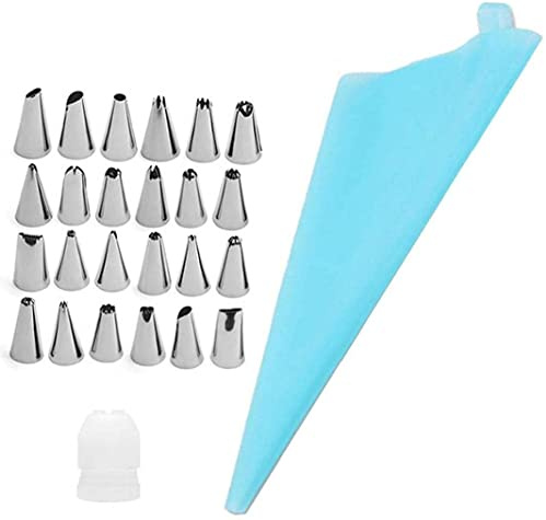 Sac à poche in silicone per glassa e crema da pasticceria e 24 beccucci per decorazione torte, kit di strumenti per pasticceria, per torte fai da te, dessert, cupcake, glassa, durata e moda