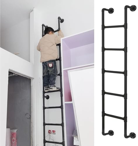 Metal Loft Bed Ladder - Wall-Mounted Basement & Attic Escape Ladder Emergency Window Well Exit Stairway for Safe Quick Escape Ideal for Small Spaces