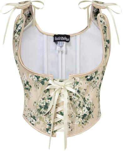 Scarlet darkness kvinnor renässans korsett snörning fram under byst bustier topp blommig korsetter väst, Kaki blommig, 36