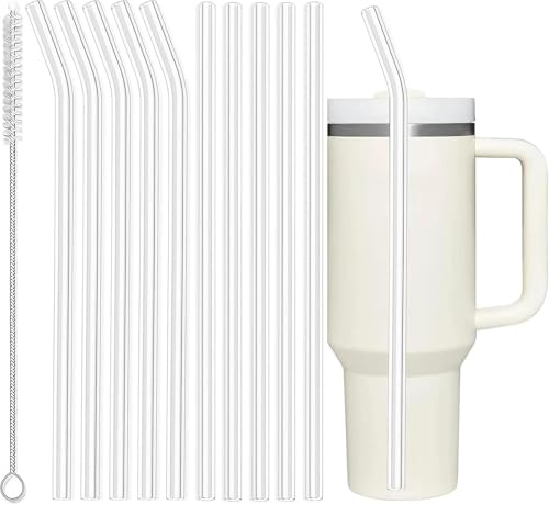 ALINK Pajitas de plástico de repuesto de 12 pulgadas, 40 onzas para vaso de viaje Stanley Adventure, paquete de 10 pajitas reutilizables con cepillo de limpieza, popote de repuesto transparente para