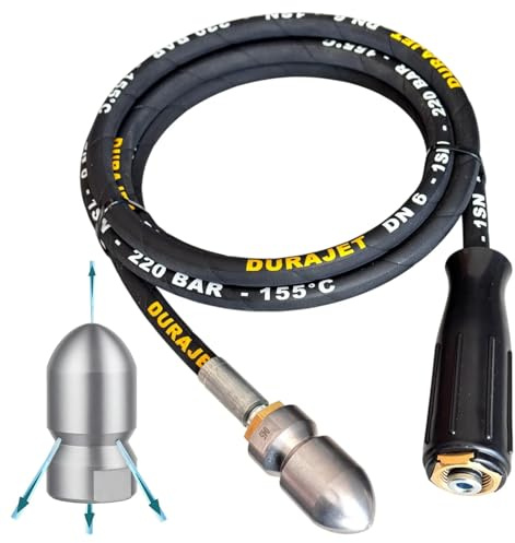 Manguera de limpieza de tuberías para Kärcher Kränzle M22 IG + boquilla de 4 orificios 1/2 (220 bar, 155 °C) – Limpieza de tuberías de alta presión con boquilla de chorro de acero inoxidable DURAJET