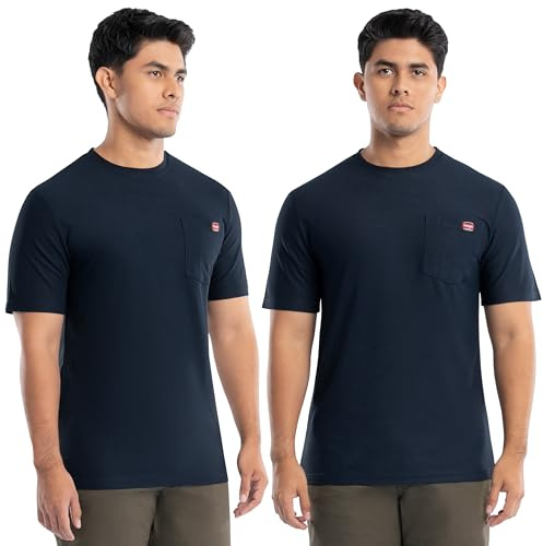 Wrangler Workwear Men's Short Sleeve UPF 40 Performance Pocket T-Shirt, 2-Pack, Navy, Large