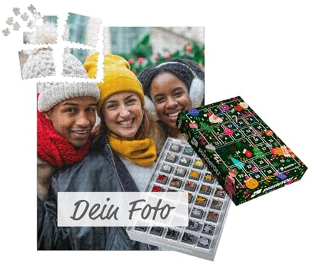 Persönlicher Puzzle Adventskalender - mit eigenem Bild als Fotopuzzle personalisierbar, 1000 Puzzleteile passend vorsortiert, jeden Tag ein passendes Puzzlesegment - Design Kunterbunt