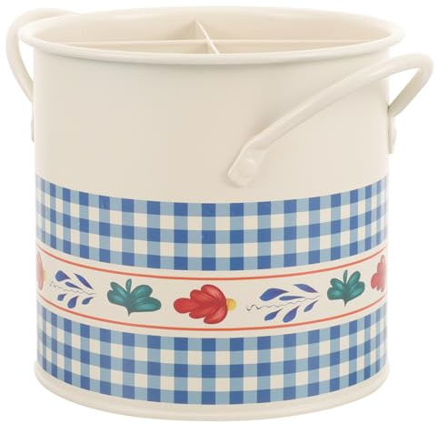 Homoyoyo Seau Rétro Décoratif en Fer 4 Compartiments pour Couverts et Baguettes, Poignée Facile à Saisir, Organise Ustensiles Cuisine sur Plan de Travail