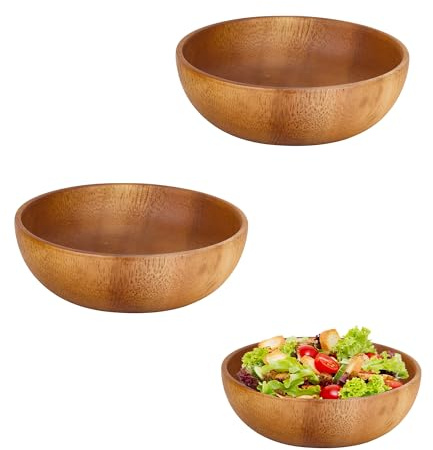 YKUKIZEE 2 PCS Wooden Serving Bowl 14 CM, Round Acacia Wooden Smoothie Bowl | for Food, Cereal, Yogurt, Dessert, Snack, Vegetables, Fruits