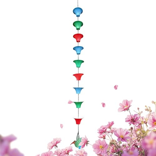 Generico Catena della Pioggia,Prolunga Adattatore Antiruggine da 1,2 Metri - con 8 Coppe Design per Grondaie,per Giardino Casa, Esterno, Patio, Tetto, Drenaggio Grondaie, Albero