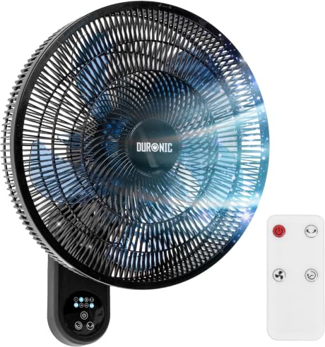 Duronic FN42 BK Ventilatore da Parete 50W 16 Pollici con 3 Velocità | Ventilatore Muro Oscillazione, Timer fino a 7,5 Ore, Telecomando, 10 Pale Silenziose Ventola per Casa, Camera e Soggiorno