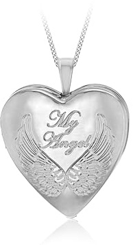 Tuscany Silver Women's Sterling Silver Rhodium Plated 19.5 mm Heart My Angel Locket Pendant on Adjustable Curb Chain Necklace of Length 46 cm/18 Inch