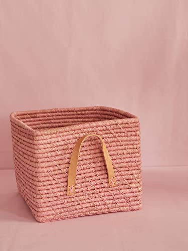 quadratisch Raffia Korb - Rosa